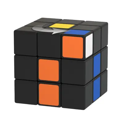 Matching colors for positioning the white corner piece by rotating the upper layer of the Rubik's Cube