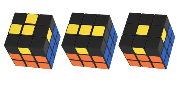 Начальные позиции для формирования желтого креста на третьем слое кубика Рубика