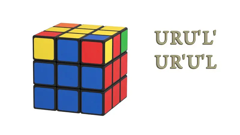 Кубик Рубика - позиционирования желтых углов - кубика Рубика: (URU'L')(UR'U'L)
