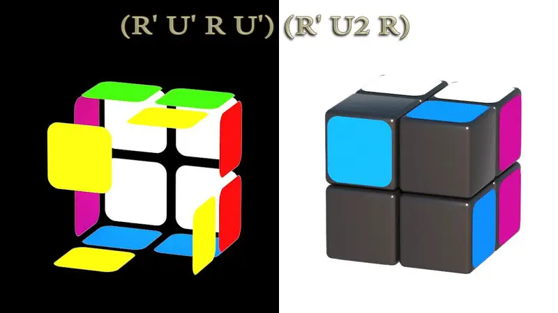 Solving Rubik's cube 2x2x2: II step (2/7) - algorithm: (R'U'RU')(R'U2R)
