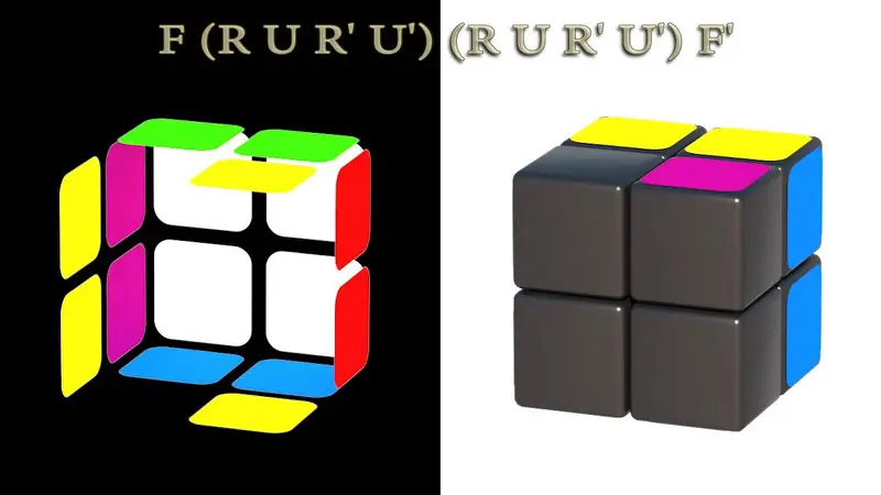 Solving Rubik's cube 2x2x2: II step (3/7) - algorithm: F(RUR'U')(RUR'U')F'