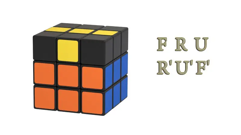 Rubik's Cube - the yellow cross from the dash shape - algorithm: (FRU)(R'U'F')