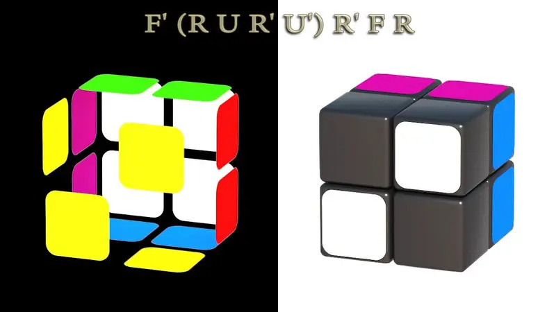 Solving Rubik's cube 2x2x2: II step (7/7) - algorithm: F'(RUR'U')(R'FR)