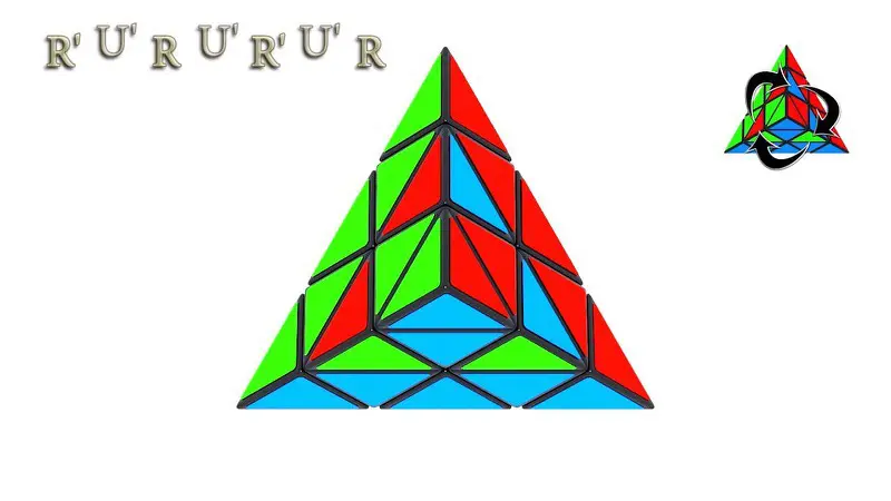 The Pyraminx: positioning the side parts to the right - algorithm: (R'U'R)U'(R'U'R)