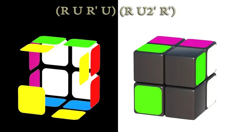 Solving Rubik's cube 2x2x2: II step (1/7) - algorithm: (RUR'U)(RU2'R')